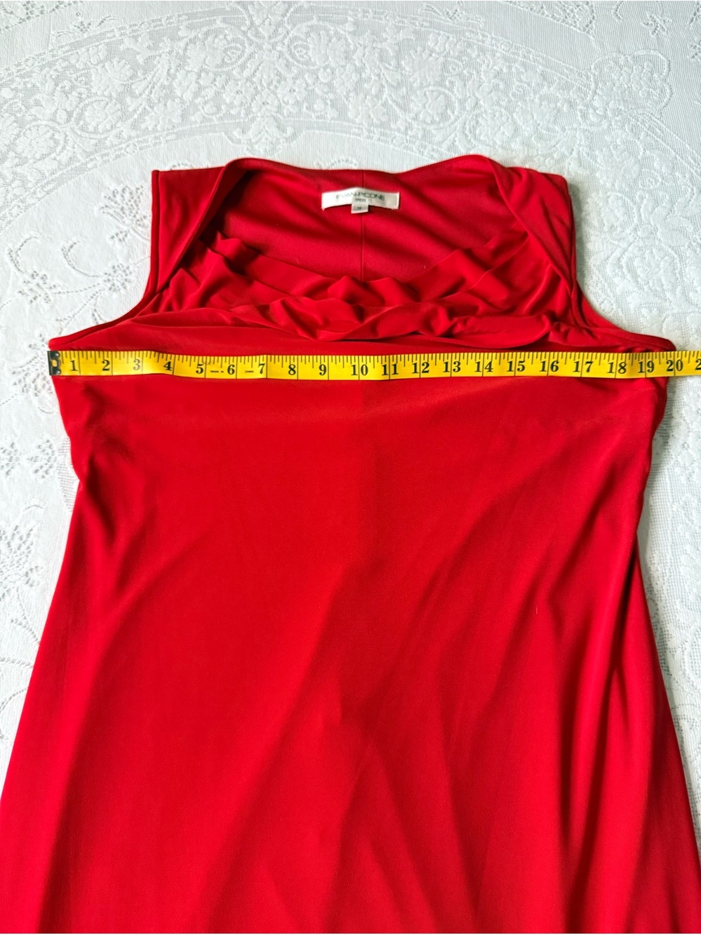 Evan Picone Woman’s Elegant Red Draped Neck Flattering Sheath Midi Dress 12 - Picture 12 of 15